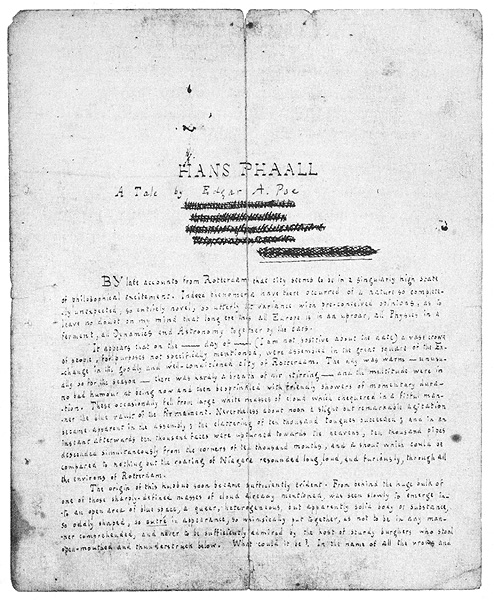 first page of the manuscript for Hans Phaall