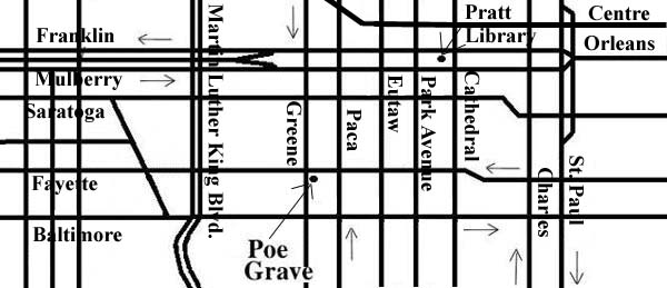 Map showing location of Enoch Pratt Free Library