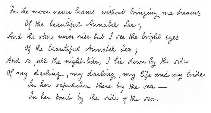 Fac-similie of Handwriting of Edgar Allan Poe