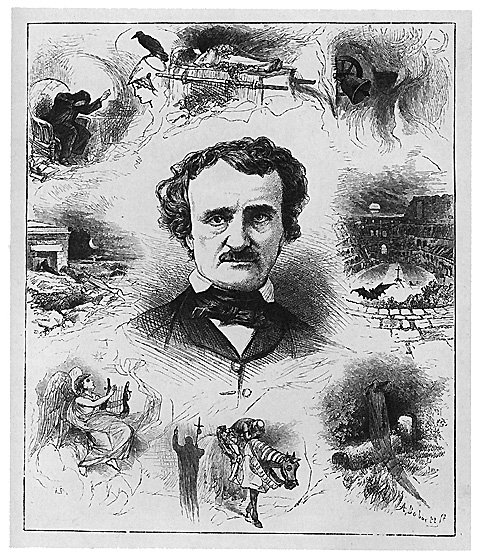 Engraving of Edgar Allan Poe and His Works