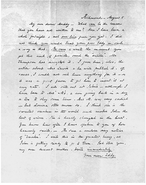 MS letter from Poe to Mrs. Maria Clemm, August 5, 1848