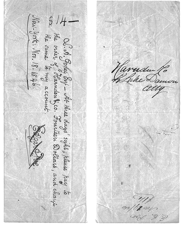 Promissory Note from Poe to Louis A. Godey, November 18, 1846