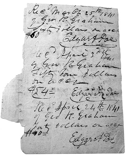 Receipt from Graham's Magazine, March 25-April 24, 1841