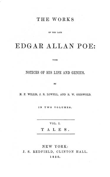 The Works of the Late Edgar Allan Poe - Volume I (1850) - title page