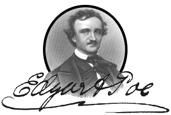 Grayscale picture of Poe, with signature