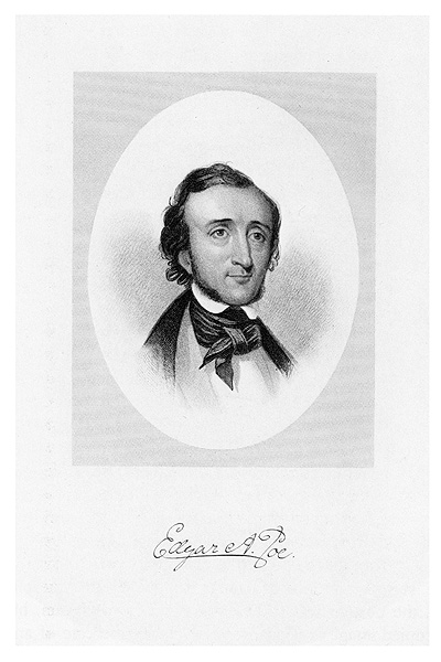 Steele engraving of Edgar Allan Poe, from American Portrait Gallery (1877)