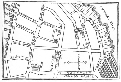 Section of 1841 Map of Boston Showing Poe Locations