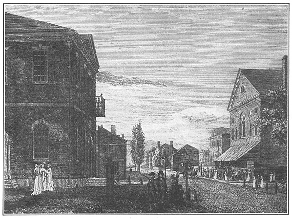 Engraving of Congress Hall and New Theatre, Philadelphia