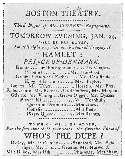 Boston Theater, Press Notice, January 28, 1808