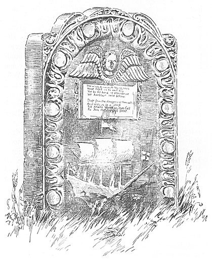 Pen drawing of Allan Family Tombstone, Big Kirkyard, Irvine, Scotland