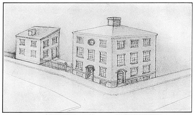 Drawing of the Allan Home, 14th Street and Tobacco Alley, Richmond, VA