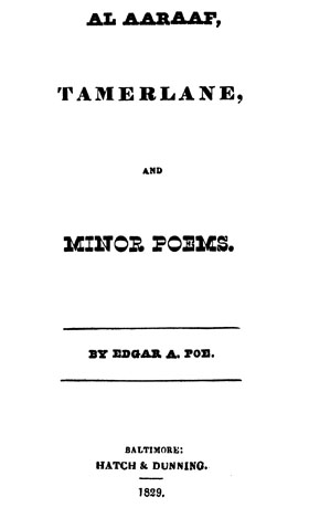 Title page for Al Aaraaf, Tamerlane and Minor Poems (1829)