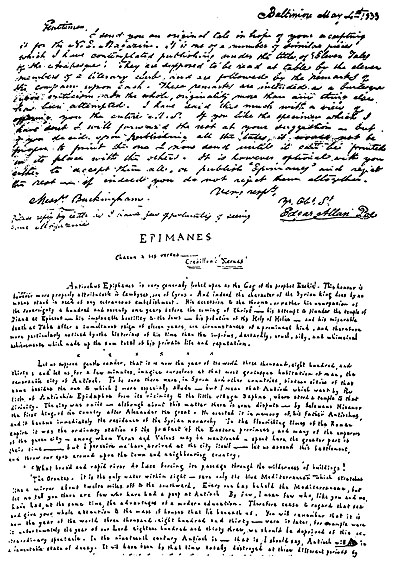 Letter from Poe to New England Magazine (page 1)