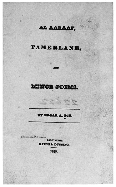 Title page of Al Aaraaf, Tamerlane and Minor Poems