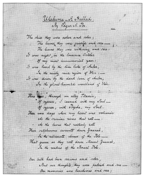 first page from Edgar Allan Poe's manuscript for Ulalume