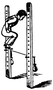 Woodcut Engraving of Men on Leaping Bars