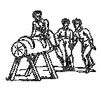 Woodcut Engraving of Men on Wooden Horse