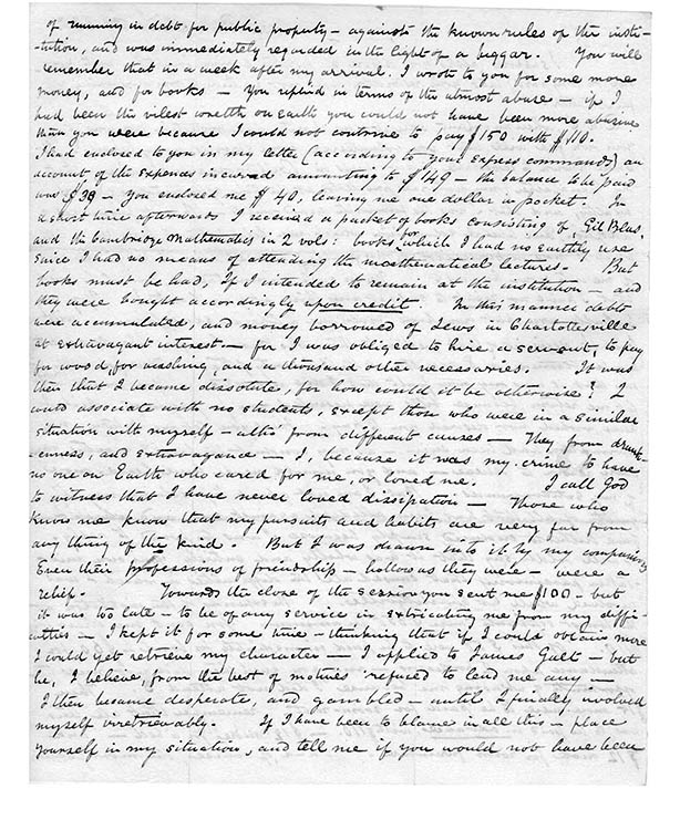 Edgar Allan Poe, letter to John Allan, January 3, 1830