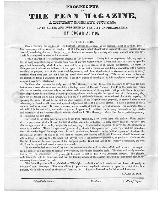 Prospectus of the Penn Magazine, June 1840