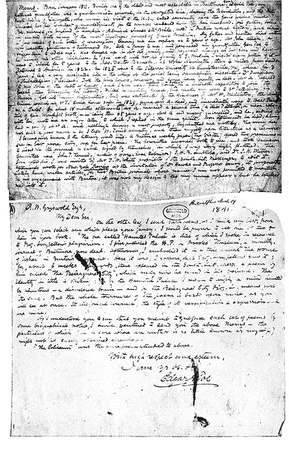 MS of letter from Poe to Rufus W. Griswold, May 29, 1841