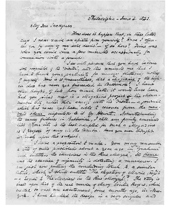 MS of a letter from Poe to Joseph E. Snodgrass, June 4, 1842