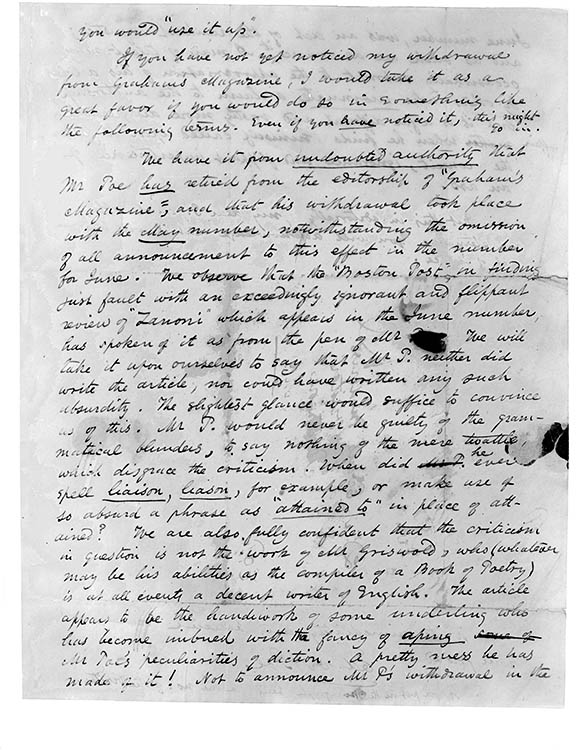 MS of a letter from Poe to Joseph E. Snodgrass, June 4, 1842