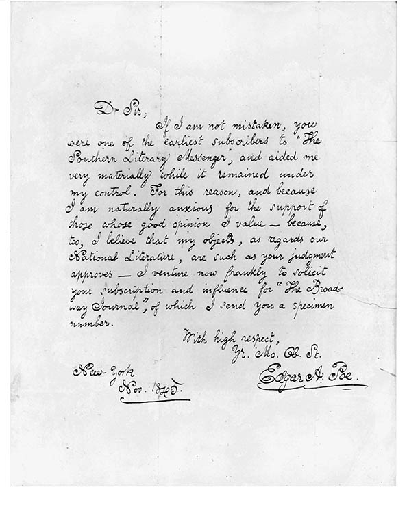 Anastatic letter from Poe to Charles Campbell, November 1845